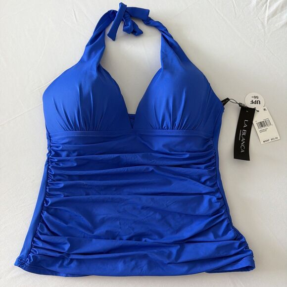 La Blanca Other - La Blanca Womens Sz 12 Island Goddess Halter Tankini Swimsuit Top Sapphire Blue